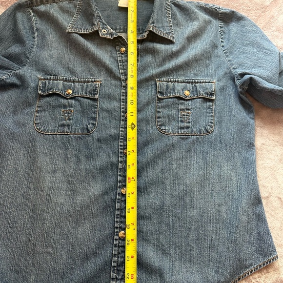 Old Navy Blue Denim Shirt 3/4 Sleeves - Picture 8 of 9